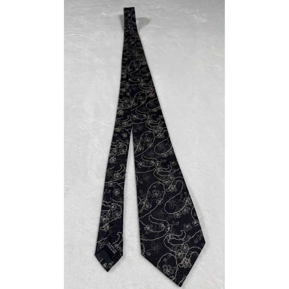 Jim Thompson Thai Silk Tie Black Paisley Floral Pattern Mens Necktie Thailand